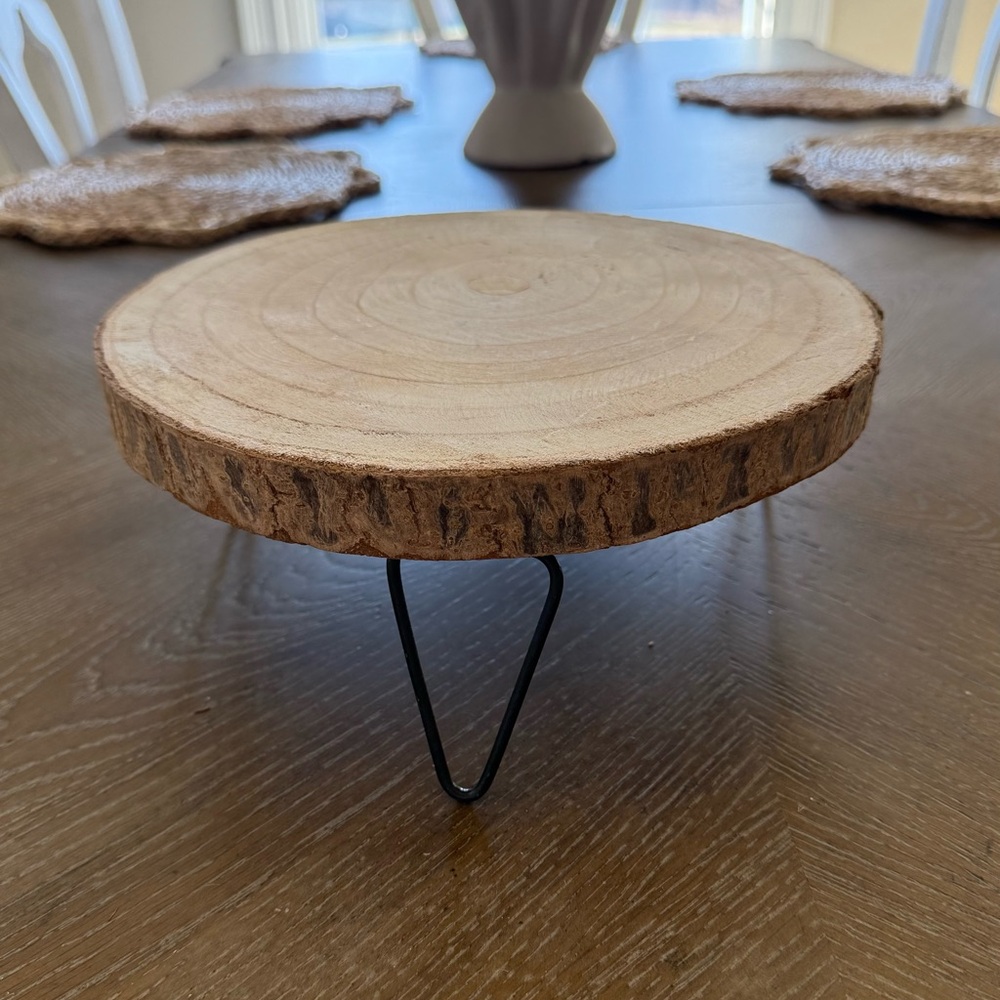 Rustic Wood Slice Stand with Metal Legs